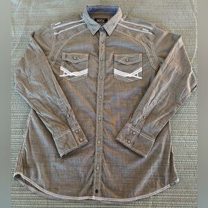 Buckle Black L Standard Fit Shirt Gray White Embroidered Long Sleeve Button BKE